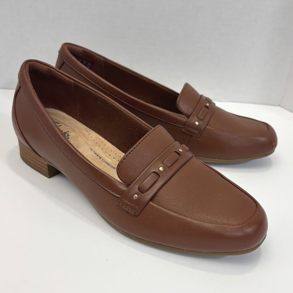 Clarks Juliet Bay Loafer Womens 7.5 Tan Leather Studded Slip On Professional